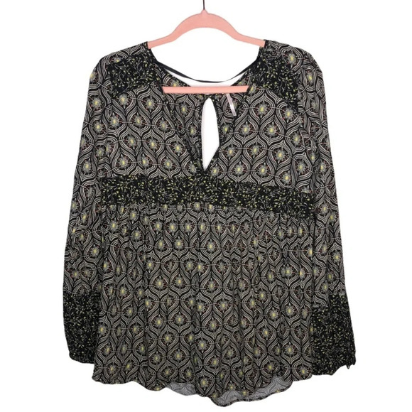 FREE PEOPLE Rolling Hills Bell Sleeve Floral Boho Tunic Festival Blouse - Picture 2 of 11